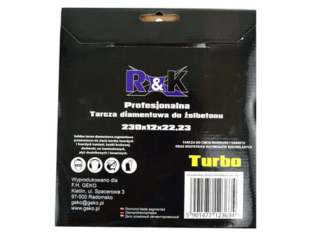 Tarcza diamentowa turbo do żelbetonu 230x12x22.23mm R&K