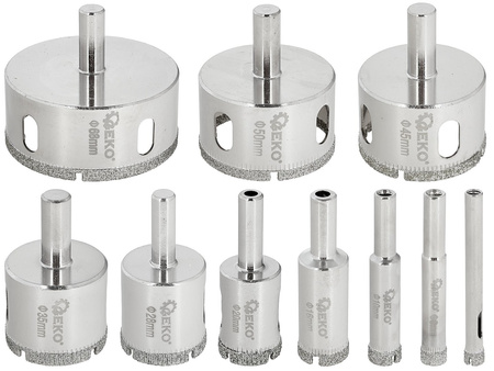 ZESTAW WIERTEŁ KORONOWYCH DIAMENTOWYCH DO PŁYTEK GRESU 6-68MM 10 SZT.