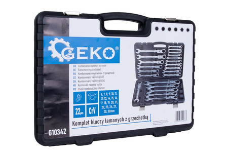 Komplet 22el. kluczy łamanych z grzechotką 6-32mm /alu waliza/