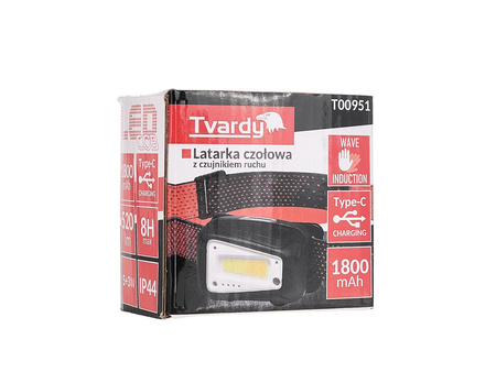 Latarka czołowa z czujnikiem ruchu LED COB 8W (5W+3W) 1800mAh 520lm IP44 (100)