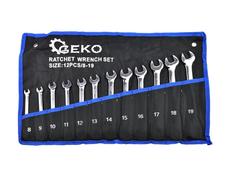Zestaw kluczy płasko-oczkowych z grzechotką 12szt. 8-19mm (10)