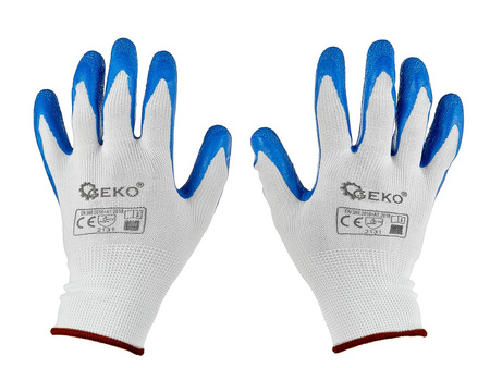 Rękawice ochronne poliestrowe powlekane lateksem biało-niebieskie