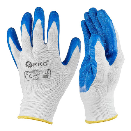 Rękawice ochronne poliestrowe powlekane lateksem biało-niebieskie