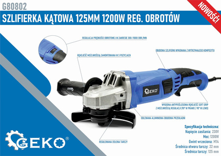 Szlifierka kątowa 125mm 1200W reg. obrotów