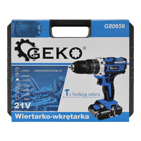 Wiertarko-wkrętarka z funkcją udaru 21V 2x akumulator 2ah  (10)