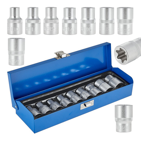 Komplet 9el nasadek TORX 1/2" GEKO