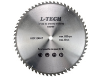 Tarcza widiowa do drewna 600 mm x 32 mm x 60T L-Tech