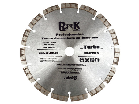 Tarcza diamentowa turbo do żelbetonu 230x12x22.23mm R&K