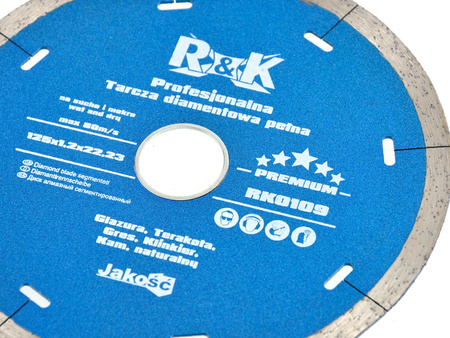 Tarcza diamentowa pełna 125x5x1.4x22.23mm R&K PREMIUM