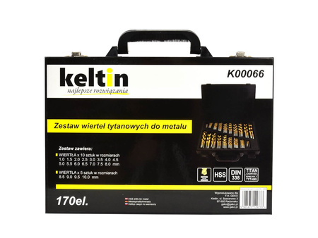 Zestaw wierteł HSS do metalu powlekanych tytanem 170el KELTIN