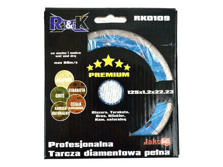 Tarcza diamentowa pełna 125x5x1.4x22.23mm R&K PREMIUM