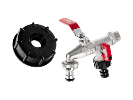 Zestaw – IBC nakrętka S60x6 + kran 1/2" podwójny z wyjściami na GZ 3/4" + dwa nyple do szybkozłączy – mauser