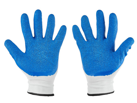 Rękawice ochronne poliestrowe powlekane lateksem biało-niebieskie