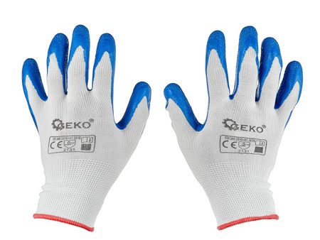 Rękawice ochronne poliestrowe powlekane lateksem biało-niebieskie