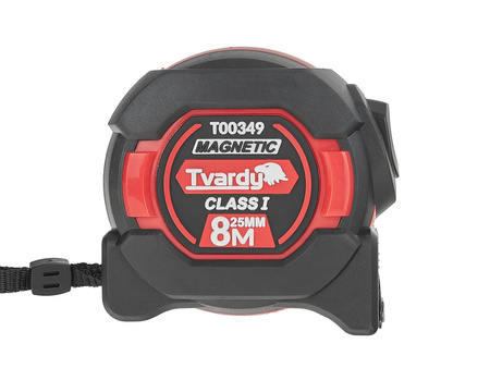 Miara zwijana nylon dwustronna z magnesem i autostopem 8m/25mm KLASA I – kartonik wystawowy (6/60)