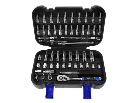 Zestaw kluczy nasadowych E-Torx i bitów 1/4" 56el.