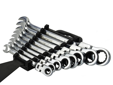 Komplet 8el. kluczy łamanych z grzechotką 8-22mm