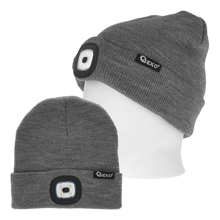 Czapka zimowa akumulatorowa z lampką LED (szary melanż)