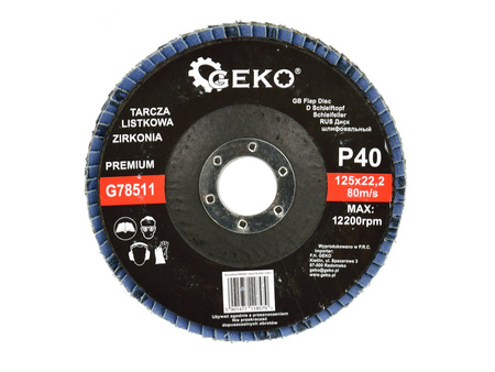 Tarcza szlifierska listkowa "ZIRKONIA" 125mm P40 GEKO PREMIUM