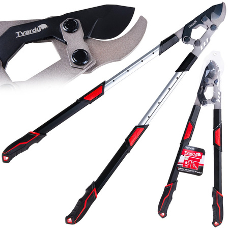 Sekator teleskopowy do gałęzi z przekładnią i ostrzem mijającym 730-970mm 65Mn PTFE