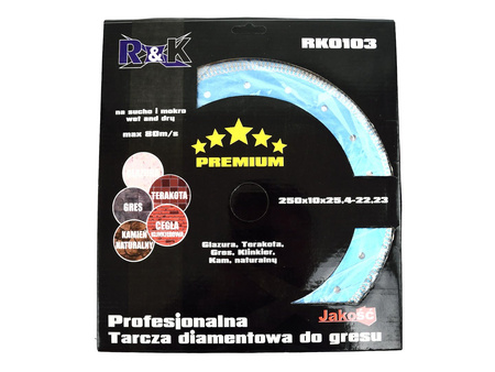 Tarcza diamentowa do gresu 250x10x25.4-22.23 R&K PREMIUM