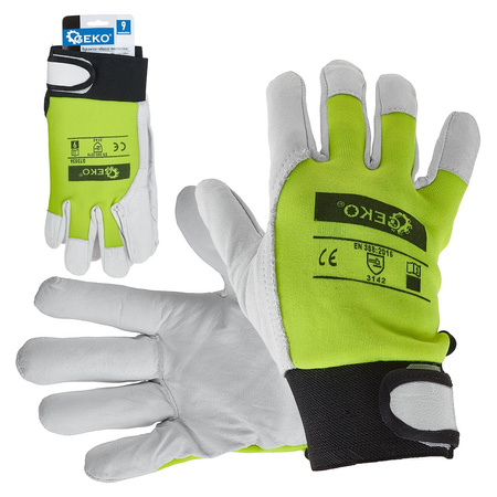 SKÓRZANE RĘKAWICE MONTERSKIE ROBOCZE RĘKAWICZKI OCHRONNE KOZIA SKÓRA r.9