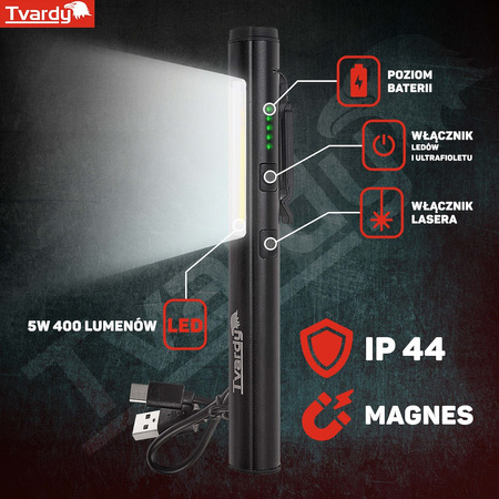 Lampa warsztatowa z magnesem 2X LED 5W 3W + LASER i ULTRAFIOLET