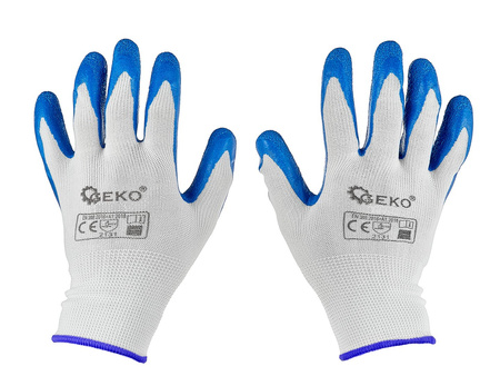 Rękawice ochronne poliestrowe powlekane lateksem biało-niebieskie