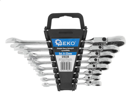 Komplet 8el. kluczy łamanych z grzechotką 8-22mm