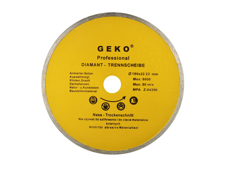 Tarcza diamentowa 180mm x 22,23mm Pełna GEKO PROFI