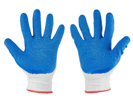 Rękawice ochronne poliestrowe powlekane lateksem biało-niebieskie