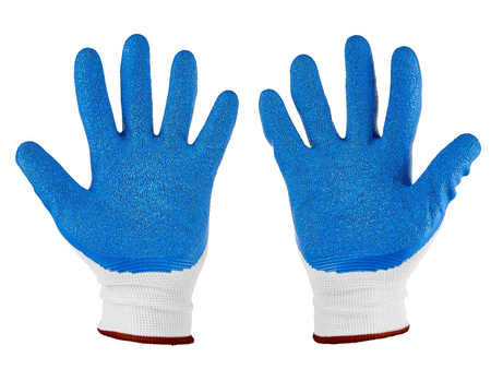 Rękawice ochronne poliestrowe powlekane lateksem biało-niebieskie