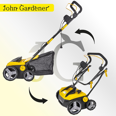 Aerator wertykulator elektryczny do trawy trawnika 2w1 kosz 45l 38cm John Gardener