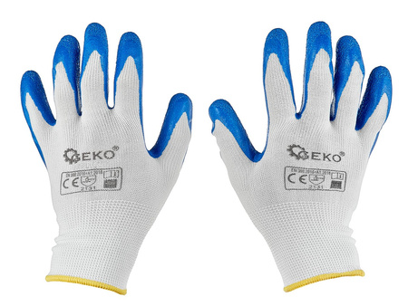Rękawice ochronne poliestrowe powlekane lateksem biało-niebieskie