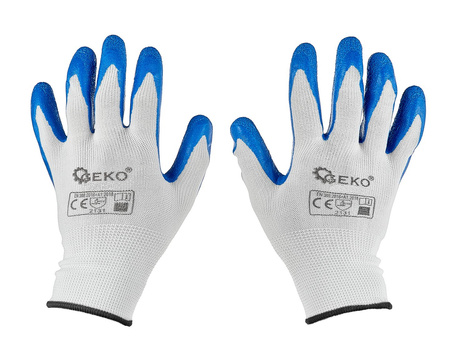 Rękawice ochronne poliestrowe powlekane lateksem biało-niebieskie