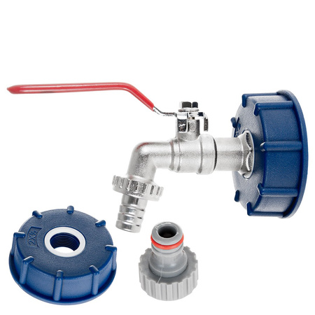 Zestaw – IBC nakrętka S60x6 + kran 1/2" z wyjściem na GZ 3/4" + wtyk na wąż 1/2" + nypel do szybkozłącza – mauser